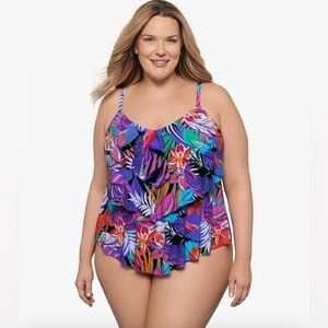 New 2  XL RUFFLE TIER
2 PIECE, CLASSIC FULL COVERAGE BIKINI BRIEF SWIMSUIT